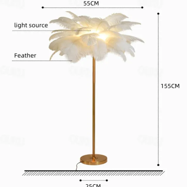 Floor Light Standing Reading Lamp Modern Ostrich Feather Gold Floor Lamp Metal Bronze Nordic Standing Lamp Villa Hotel Decor Lighting Bedroom Bedside Floor Lamp Christmas gift