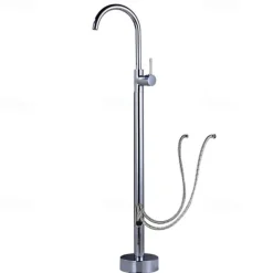 Floor Mount Standing Bathtub Faucet, 360° Swivel Freestanding Tub Filler Mixer Tap Brass Spout High Flow Shower Faucets