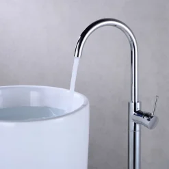 Floor Mount Standing Bathtub Faucet, 360° Swivel Freestanding Tub Filler Mixer Tap Brass Spout High Flow Shower Faucets