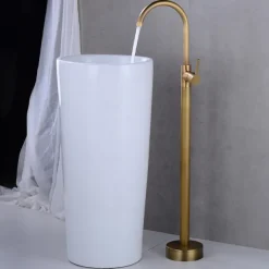 Floor Mount Standing Bathtub Faucet, 360° Swivel Freestanding Tub Filler Mixer Tap Brass Spout High Flow Shower Faucets