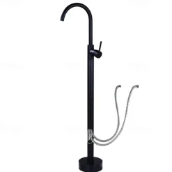 Floor Mount Standing Bathtub Faucet, 360° Swivel Freestanding Tub Filler Mixer Tap Brass Spout High Flow Shower Faucets