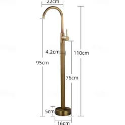 Floor Mount Standing Bathtub Faucet, 360° Swivel Freestanding Tub Filler Mixer Tap Brass Spout High Flow Shower Faucets