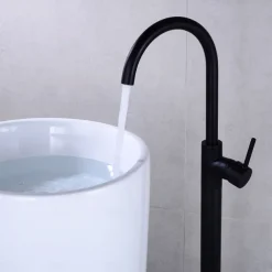 Floor Mount Standing Bathtub Faucet, 360° Swivel Freestanding Tub Filler Mixer Tap Brass Spout High Flow Shower Faucets