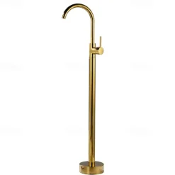 Floor Mount Standing Bathtub Faucet, 360° Swivel Freestanding Tub Filler Mixer Tap Brass Spout High Flow Shower Faucets