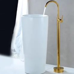 Floor Mount Standing Bathtub Faucet, 360° Swivel Freestanding Tub Filler Mixer Tap Brass Spout High Flow Shower Faucets