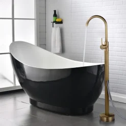 Floor Mount Standing Bathtub Faucet, 360° Swivel Freestanding Tub Filler Mixer Tap Brass Spout High Flow Shower Faucets
