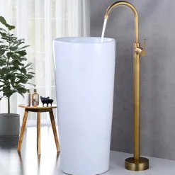 Floor Mount Standing Bathtub Faucet, 360° Swivel Freestanding Tub Filler Mixer Tap Brass Spout High Flow Shower Faucets