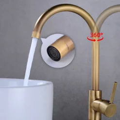 Floor Mount Standing Bathtub Faucet, 360° Swivel Freestanding Tub Filler Mixer Tap Brass Spout High Flow Shower Faucets