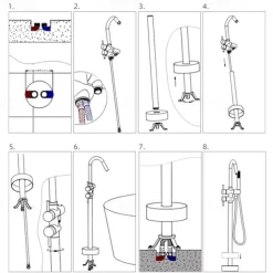 Floor Mount Standing Bathtub Faucet, 360° Swivel Freestanding Tub Filler Mixer Tap Brass Spout High Flow Shower Faucets