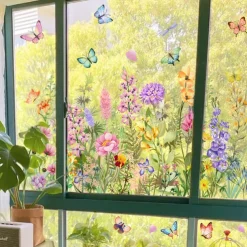 Floral Bouquet Window Sticker Colorful Spring Wall Sticker Window Cling Decoration Double-Sided, Washable, Reusable, Perfect for Home & Office Decor