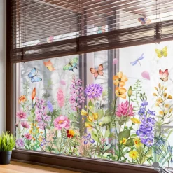 Floral Bouquet Window Sticker Colorful Spring Wall Sticker Window Cling Decoration Double-Sided, Washable, Reusable, Perfect for Home & Office Decor