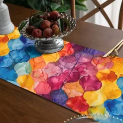 Floral Colorful Print Country Style Table Runner, Kitchen Dining Table Decor, Print Decor Table Runners for Indoor Outdoor Home Farmhouse Holiday Wedding Birthday Party Decoration