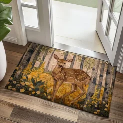 Floral Deer Doormat Kitchen Mat Floor Mat Non-Slip Area Rug Oil Proof Rug Indoor Outdoor Mat Bedroom Decor Bathroom Mat Entrance Rug