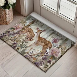 Floral Deer Doormat Kitchen Mat Floor Mat Non-Slip Area Rug Oil Proof Rug Indoor Outdoor Mat Bedroom Decor Bathroom Mat Entrance Rug