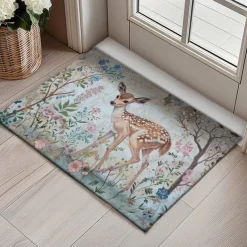 Floral Deer Doormat Kitchen Mat Floor Mat Non-Slip Area Rug Oil Proof Rug Indoor Outdoor Mat Bedroom Decor Bathroom Mat Entrance Rug
