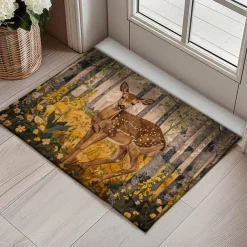 Floral Deer Doormat Kitchen Mat Floor Mat Non-Slip Area Rug Oil Proof Rug Indoor Outdoor Mat Bedroom Decor Bathroom Mat Entrance Rug