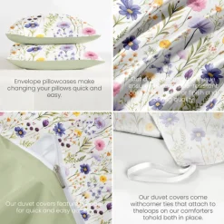 Floral Duvet Cover Full Size Bedding Set Bed Sets Quilt Cover Soft Lightweight Comforter Cover with 2 Pillowcases for Summer Spring