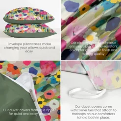 Floral Duvet Cover Set 100% Cotton Soft and Breathable Bedding Featuring Colorful Flowers Lightweight and Durable Quilt Cover Comfortable for All Seasons Easy to Care