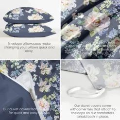 Floral Duvet Cover Set 100% Cotton Soft and Breathable Bedding Featuring Colorful Flowers Lightweight and Durable Quilt Cover Comfortable for All Seasons Easy to Care