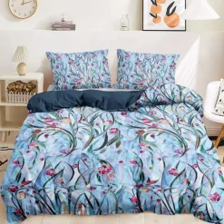 Floral Duvet Cover Set 100% Cotton Soft and Breathable Bedding Featuring Stained Glass Flowers Lightweight and Durable Quilt Cover Comfortable for All Seasons Easy to Care