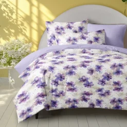 Floral Duvet Cover Set 100% Cotton Soft and Breathable Bedding Featuring Colorful Flowers Lightweight and Durable Quilt Cover Comfortable for All Seasons Easy to Care