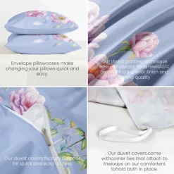 Floral Duvet Cover Set 100% Cotton Soft and Breathable Bedding Featuring Colorful Flowers Lightweight and Durable Quilt Cover Comfortable for All Seasons Easy to Care