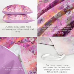 Floral Duvet Cover Set 100% Cotton Soft and Breathable Bedding Featuring Pink Flowers Lightweight and Durable Quilt Cover Comfortable for All Seasons Easy to Care