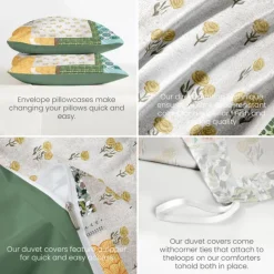 Floral Duvet Cover Set 100% Cotton Soft and Breathable Bedding Featuring Patchwork Flowers Lightweight and Durable Quilt Cover Comfortable for All Seasons Easy to Care