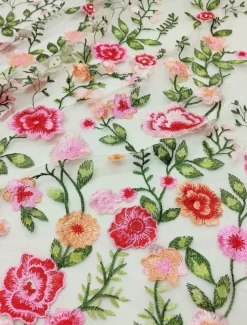 Floral Embroidered A-Line Mother of the Bride Dress Formal Elegant Vintage Illusion Neck Floor Length Tulle Half Sleeve with Appliques Flower