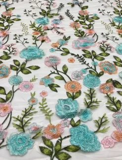 Floral Embroidered A-Line Mother of the Bride Dress Formal Elegant Vintage Illusion Neck Floor Length Tulle Half Sleeve with Appliques Flower