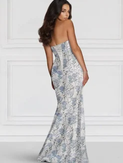 Floral Jacquard Dress Peplum Dress Mermaid / Trumpet Evening Gown Elegant Dress Formal Wedding Floor Length Strapless with Ruffles