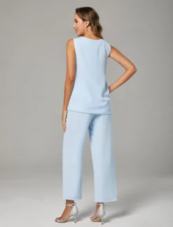 Floral Lace Pantsuit 3 Piece Mother of the Bride Wedding Embroidered Chiffon Long Sleeve Elegant Jewel Neck Floor Length Wrap