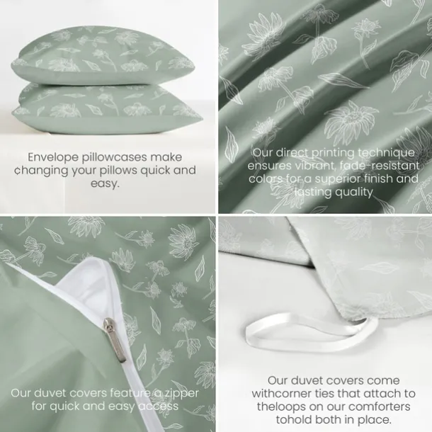 Floral Pattern Duvet Cover Full Size Bedding Set Bed Sets Quilt Cover Soft Lightweight Comforter Cover with 2 Pillowcases for Summer Spring