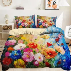 Floral Pattern Duvet Cover Set Set Soft 3-Piece Luxury Cotton Bedding Set Home Decor Gift King Queen Duvet Cover