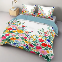 Floral Pattern Duvet Cover Set Set Soft 3-Piece Luxury Cotton Bedding Set Home Decor Gift King Queen Duvet Cover