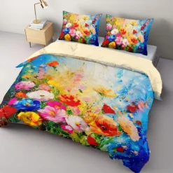 Floral Pattern Duvet Cover Set Set Soft 3-Piece Luxury Cotton Bedding Set Home Decor Gift King Queen Duvet Cover