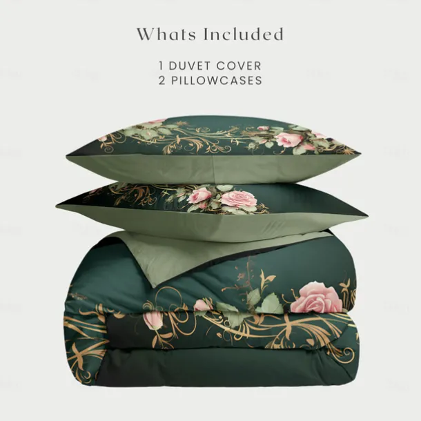 Floral Pattern Duvet Cover Set King Queen Size Comforter Set,Printed Comforter Cover Cotton Bedding Sets With Envelope Pillowcase, Room Decor