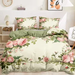 Floral Pattern Duvet Cover Set King Queen Size Comforter Set,Printed Comforter Cover Cotton Bedding Sets With Envelope Pillowcase, Room Decor