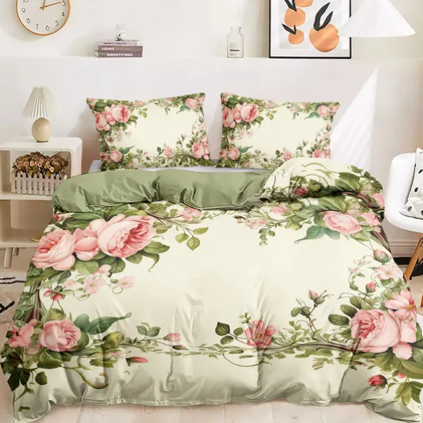 Floral Pattern Duvet Cover Set King Queen Size Comforter Set,Printed Comforter Cover Cotton Bedding Sets With Envelope Pillowcase, Room Decor