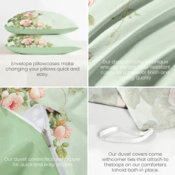 Floral Pattern Duvet Cover Set King Queen Size Comforter Set,Printed Comforter Cover Cotton Bedding Sets With Envelope Pillowcase, Room Decor