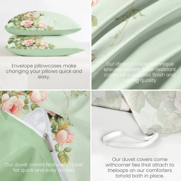 Floral Pattern Duvet Cover Set King Queen Size Comforter Set,Printed Comforter Cover Cotton Bedding Sets With Envelope Pillowcase, Room Decor