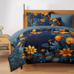 Floral Pattern Duvet Cover Set King Queen Size Comforter Set,Printed Comforter Cover Cotton Bedding Sets With Envelope Pillowcase, Room Decor