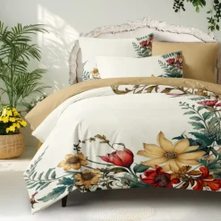 Floral Pattern Duvet Cover Set King Queen Size Comforter Set,Printed Comforter Cover Cotton Bedding Sets With Envelope Pillowcase, Room Decor
