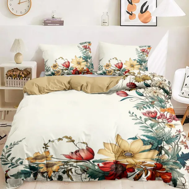 Floral Pattern Duvet Cover Set King Queen Size Comforter Set,Printed Comforter Cover Cotton Bedding Sets With Envelope Pillowcase, Room Decor