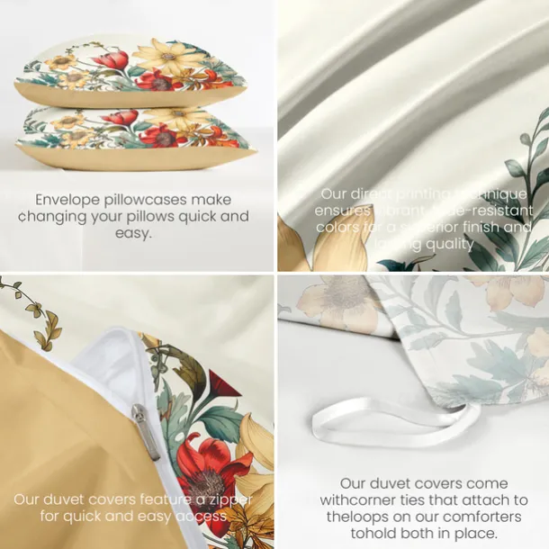 Floral Pattern Duvet Cover Set King Queen Size Comforter Set,Printed Comforter Cover Cotton Bedding Sets With Envelope Pillowcase, Room Decor