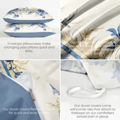 Floral Pattern Duvet Cover Set King Queen Size Comforter Set,Printed Comforter Cover Cotton Bedding Sets With Envelope Pillowcase, Room Decor