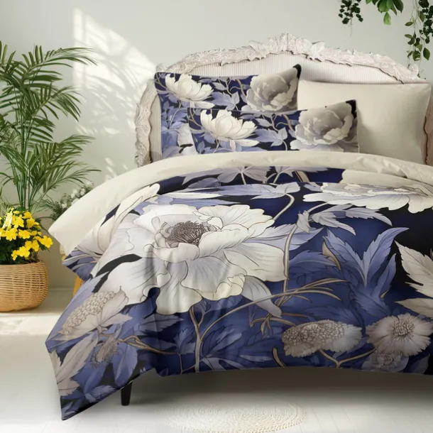 Floral Pattern Duvet Cover Set King Queen Size Comforter Set,Printed Comforter Cover Cotton Bedding Sets With Envelope Pillowcase, Room Decor