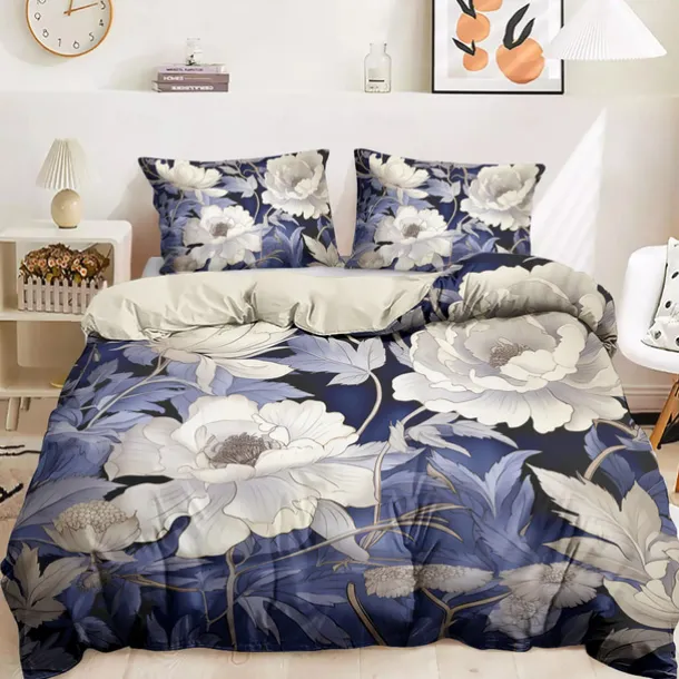 Floral Pattern Duvet Cover Set King Queen Size Comforter Set,Printed Comforter Cover Cotton Bedding Sets With Envelope Pillowcase, Room Decor