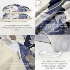 Floral Pattern Duvet Cover Set King Queen Size Comforter Set,Printed Comforter Cover Cotton Bedding Sets With Envelope Pillowcase, Room Decor