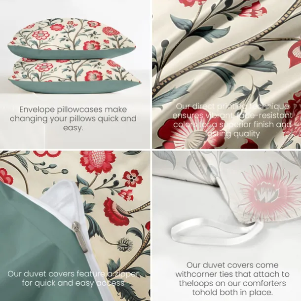 Floral Pattern Duvet Cover Set King Queen Size Comforter Set,Printed Comforter Cover Cotton Bedding Sets With Envelope Pillowcase, Room Decor